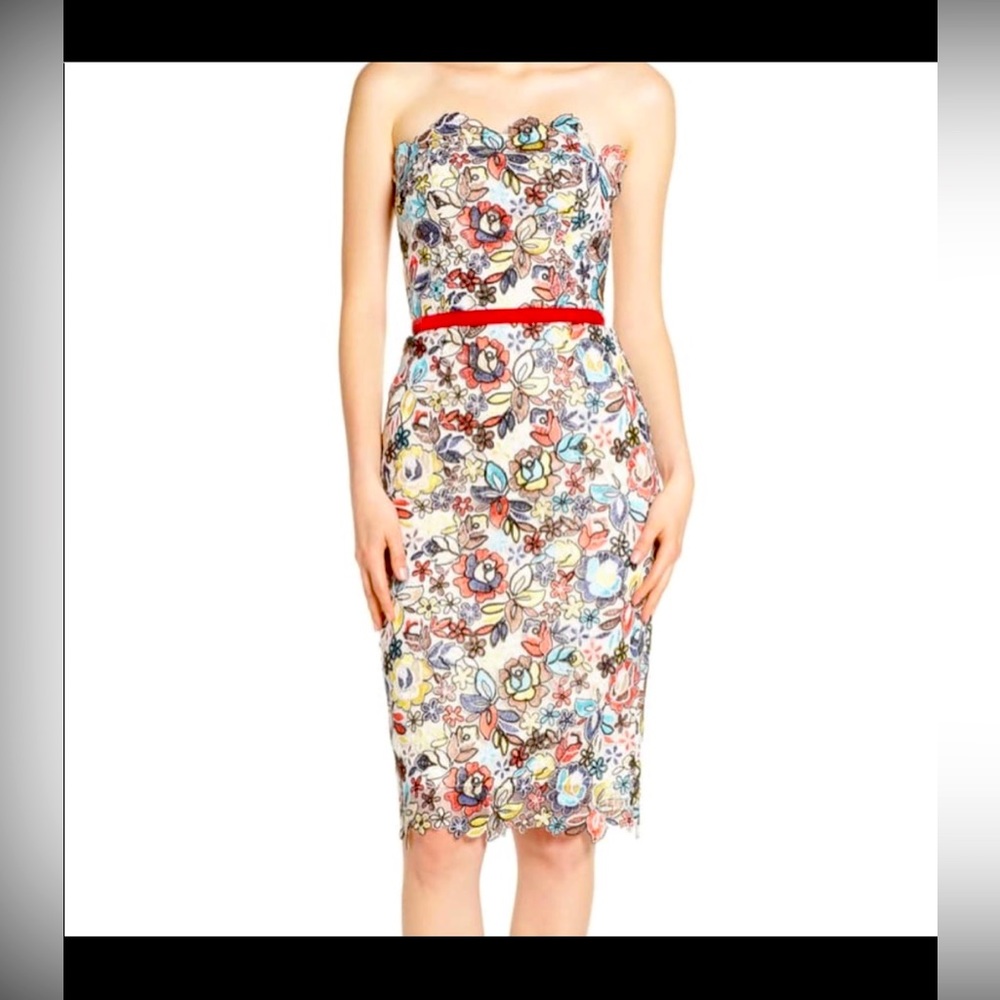 NWT Bronx and Banco Maria Blanc Floral Embroidered Pencil Dress, Size 4/S